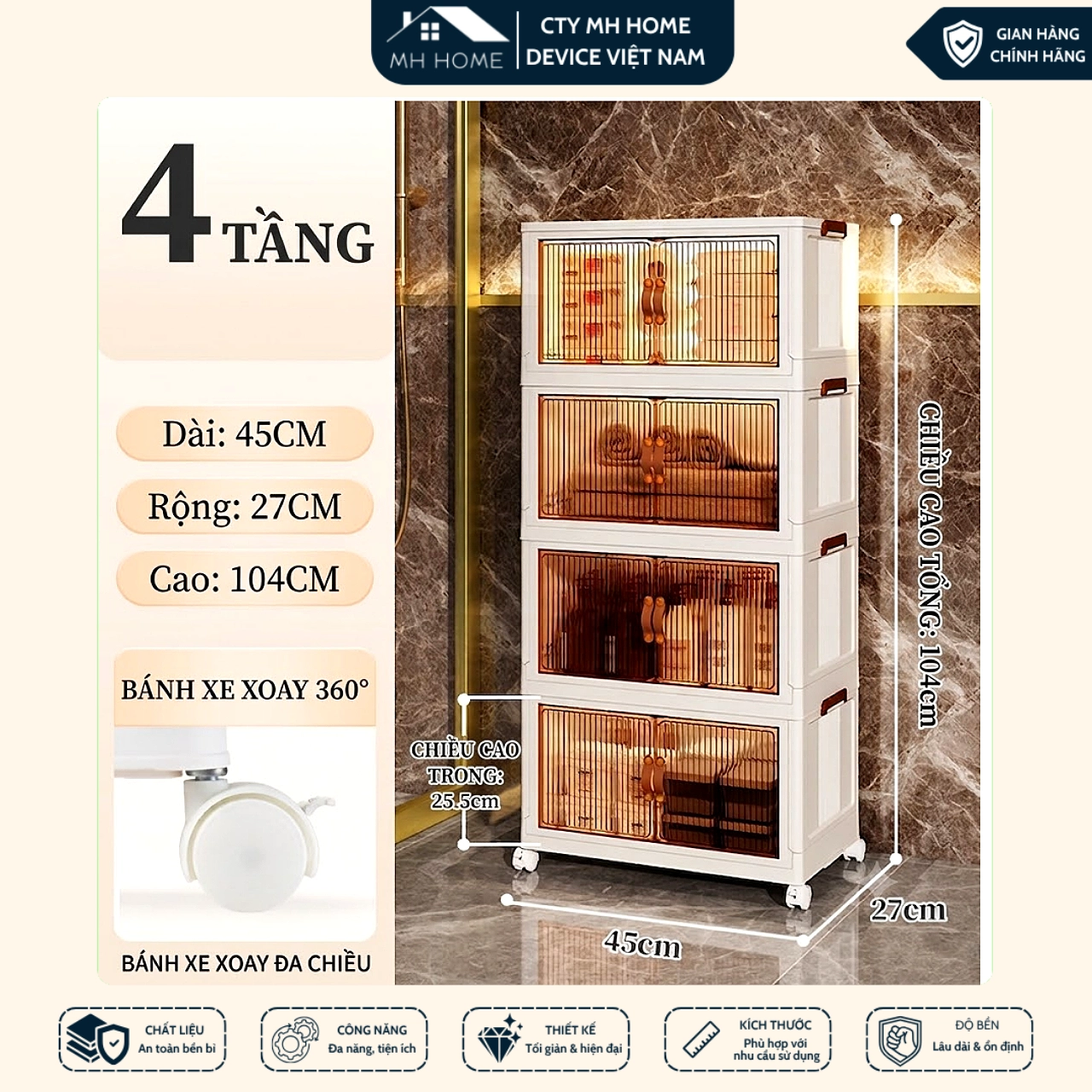 Tủ Đa Năng Nhiều Tầng Có Bánh Xe - Tủ Nhựa Đựng Quần Áo Đồ Chơi Cho Bé Có Cửa Chống Bụi Giúp Phòng Gọn Gàng MH Home